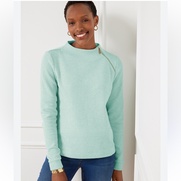 Talbots Tops - NWT Talbots Zip Detail Funnel Neck Pullover in Mint. Size Small